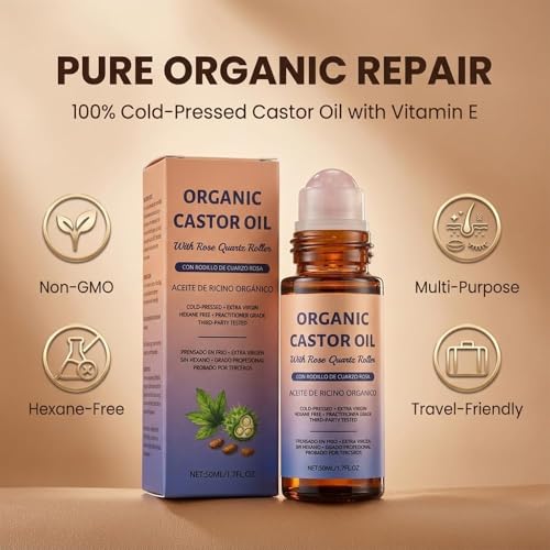 Organic Castor Oil Roll-On with Rose Quartz for Face & Body Moisturizer
