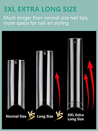 3XL Square Nail Tips - 504 Pcs No C Curve Clear Half Cover Fake Nails