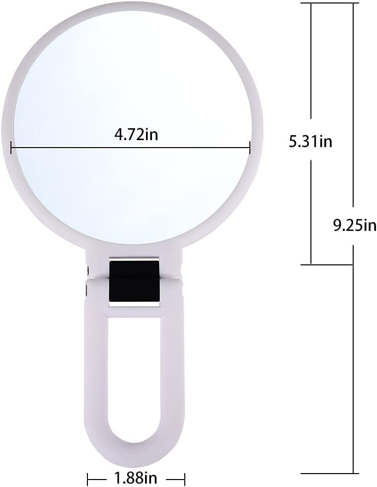 LOTIKO 1x 10x Magnifying Handheld Mirror,Travel Folding Hand Held Mirror,Double Sided Pedestal Magnification and True Image Makeup Mirror, Portable Vanity Cosmetic for Women （Pink）