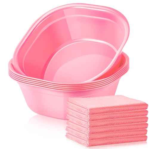Patelai 6 Sets Kids Foot Spa Kit for Girl 12 x 12 x 4.3 Inch Foot Soaking Tub 14 x 30 Inch Hand Towels Washbasin Towels for Spa Party Sleepover Party Supplies(Pink)