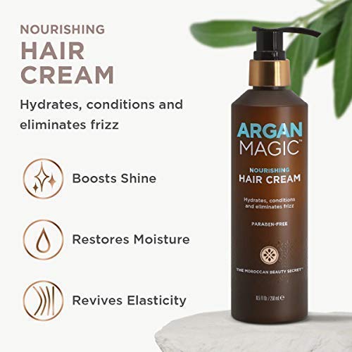Argan Magic Nourishing Hair Cream - Hydrates, Conditions, and Eliminates Frizz for All Hair Types | Seals in Shine | Made in USA, Paraben Free, Cruelty Free (8.5 oz / 2 Pack)