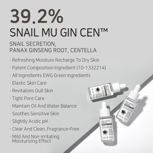 APLB Snail Mucin Ginseng Ampoule Serum | SNAIL MU GIN CEN¢â 39.2% 1.35 FL.OZ/Korean Skincare, Wrinkle care, Pore care, Improve elasticity for firm skin