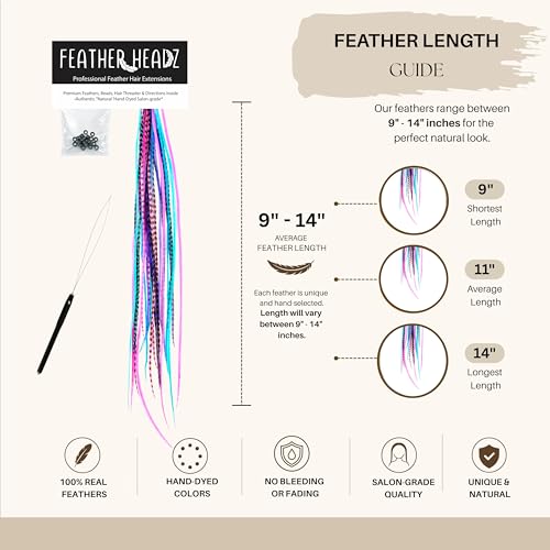 Purple Pink & Turquoise Feather Hair Extensions - 9-14" Boho Style