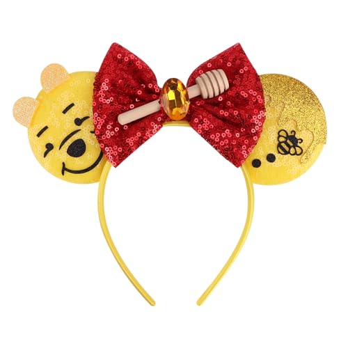 AQOKKA Minnie Mouse Ears Headbands with Bow - Style Q Cosplay Hair Accessories for Women, Birthday Party Decoration
