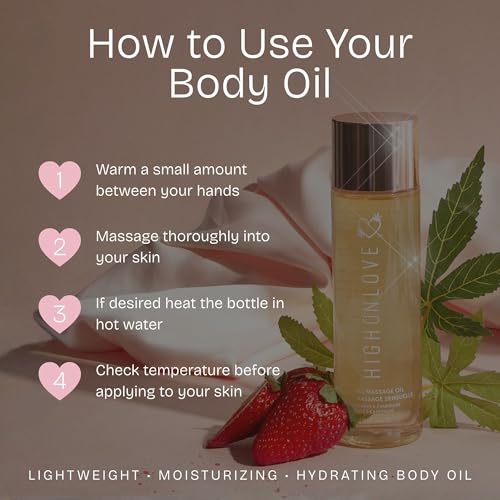 High On Love Natural Body Oil with Hemp Seed, Grape Seed, & Vitamin E Oil - Moisturizing Body Glow with a Non-Greasy, Glowy Finish (120 ml) (Strawberries & Champagne)
