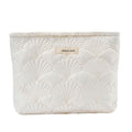 Quilted White Cotton Makeup Pouch - Floral Toiletry Bag for Women
