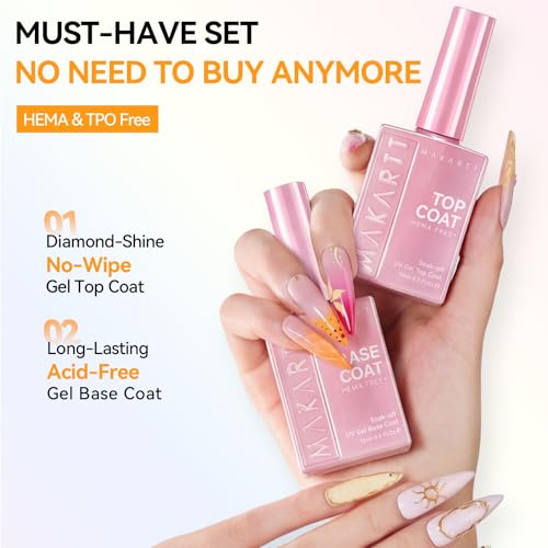 Makartt Hema-Free Gel Top & Base Coat Set 2 Pcs 15ml No Wipe - Hypoallergenic