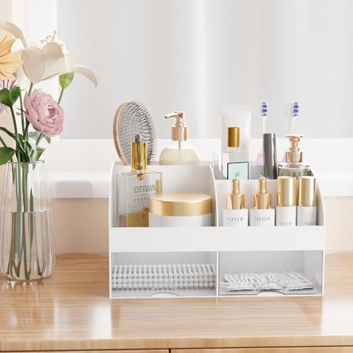 Makeup Organizer with Drawers - White Cosmetic Storage