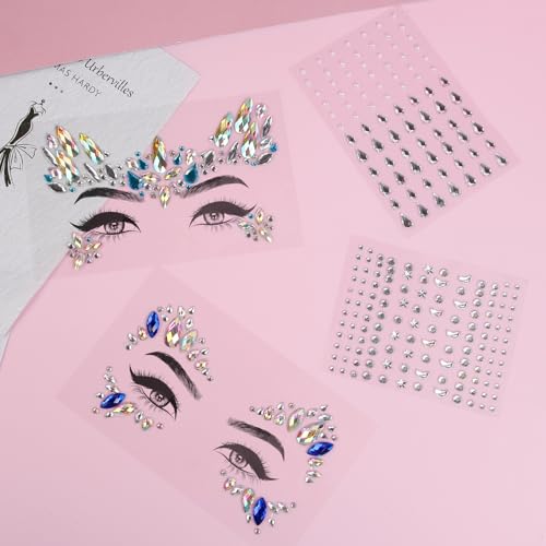 Face Gems Rhinestone Stickers - 6 Sheets Festival Makeup Jewels