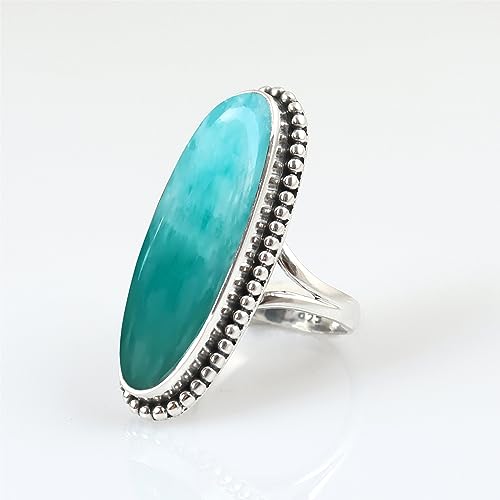 Amazonite Ring 925 Sterling Silver Oval Shape Ring Big Amazonite Ring For Women Handmade Gift Ring Statement Ring Scorpio Birthstone Gift For Her Green Gemstone Ring By NKG