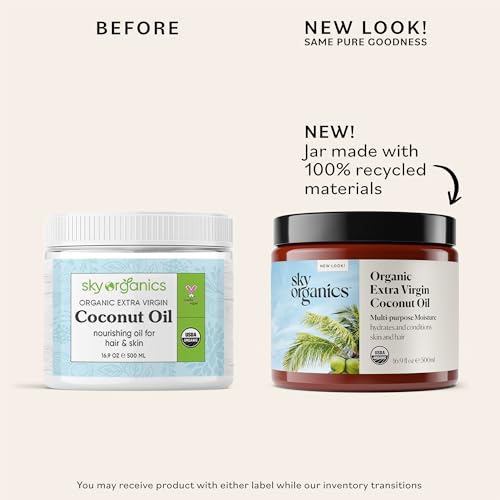 Sky Organics - Multipurpose Organic Coconut Oil for Skin & Hair, 16.9 fl oz - Extra Virgin Hair Oil & Body Moisturizer - Vitamins, Antioxidants & Fatty Acids - Vegan, Cruelty Free