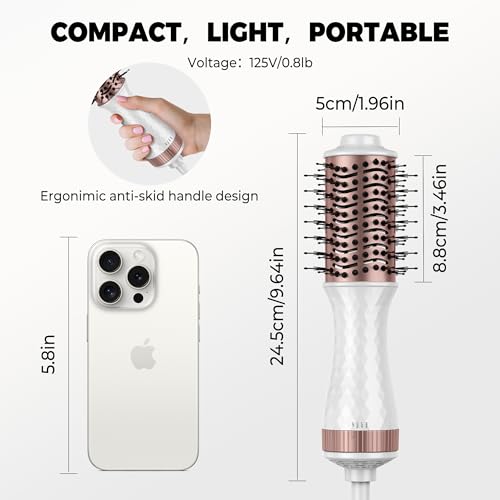 4-in-1 Mini Travel Hair Dryer Brush for Drying, Straightening & Curling