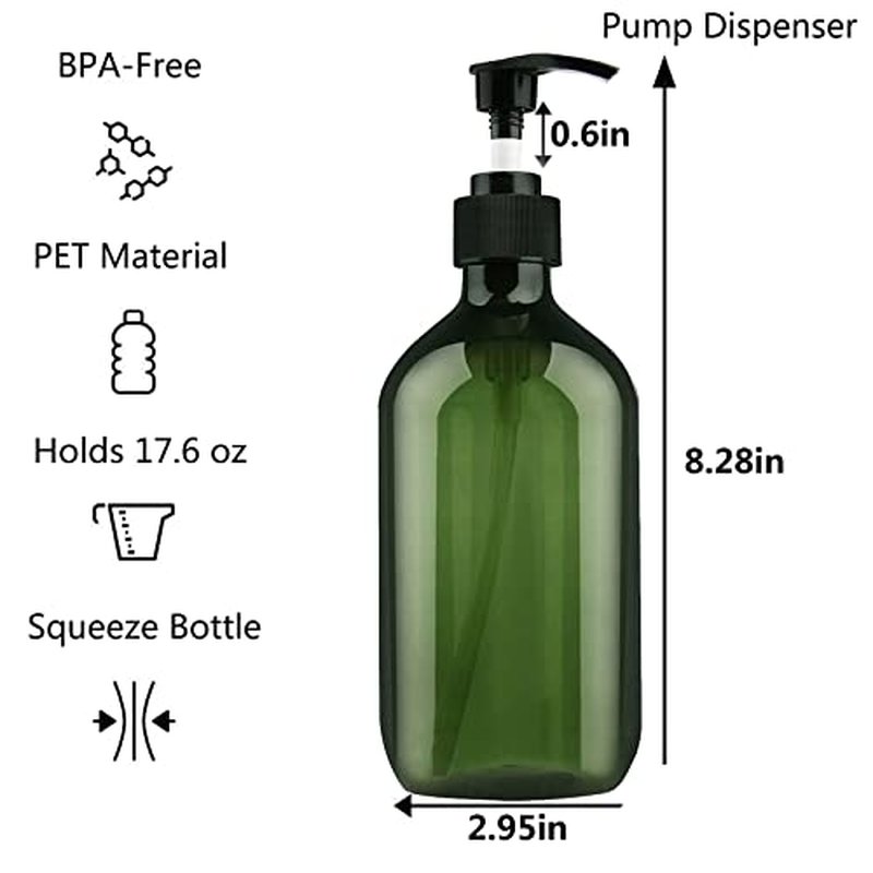 500ml Refillable Pump Dispenser Bottles - 3 Pack, BPA-Free