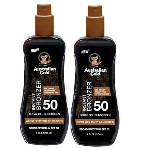 Australian Gold Spray Gel Sunscreen with Instant Bronzer SPF 50, 8 Ounce Pack Of 2