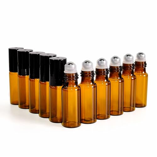 50 Pack 5ml Amber Glass Roller Bottles for Essential Oils