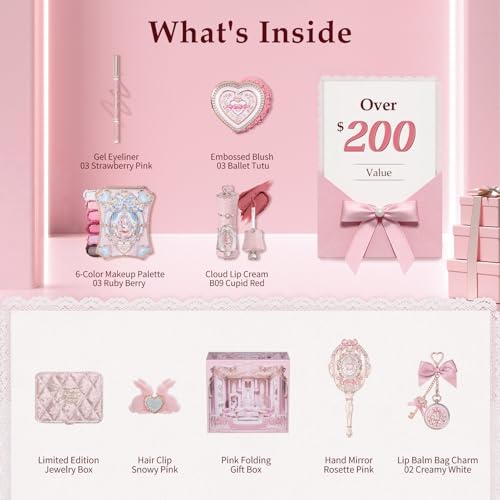Petal Bloom Bunny Garden Makeup Gift Set - Pink Theme, 9-Piece Beauty Collection with Jewelry Case