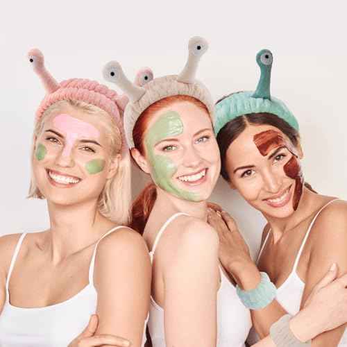 SuPoo Snail Spa Headband and Wristband Set Funny Alien Skincare Headband for Washing Face Puffy Wrist Bands for Women Animal Makeup Head Band Preppy Teen Girl Gifts Trendy Stuff Hair Accessories 9PCS