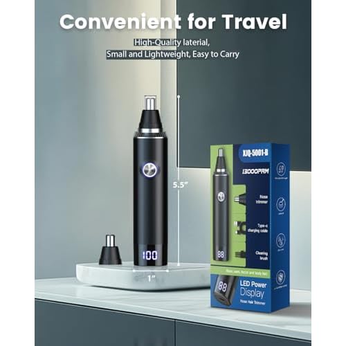 Ear & Nose Hair Trimmer with LED Display for Men Women,Painless USB Rechargeable Eyebrow & Facial & Nose Hair Trimmer Clipper,Professional IPX7 Waterproof Dual Edge Blades