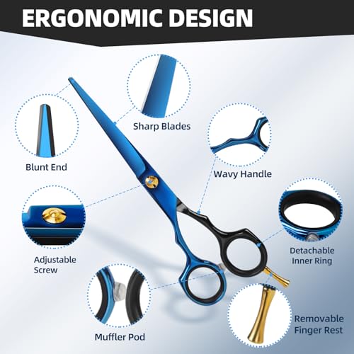 Ethyxe Black & Blue 9-Piece Professional Hair Cutting Shears Set with Thinning Scissors