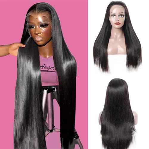 26 Inch 13x6 Lace Front Wigs Human Hair 200 Density HD Lace Front Wigs Human Hair Pre Plucked Glueless Wigs Human Hair for Women Straight Lace Frontal Wigs Natural Color (Natural Black, 26)