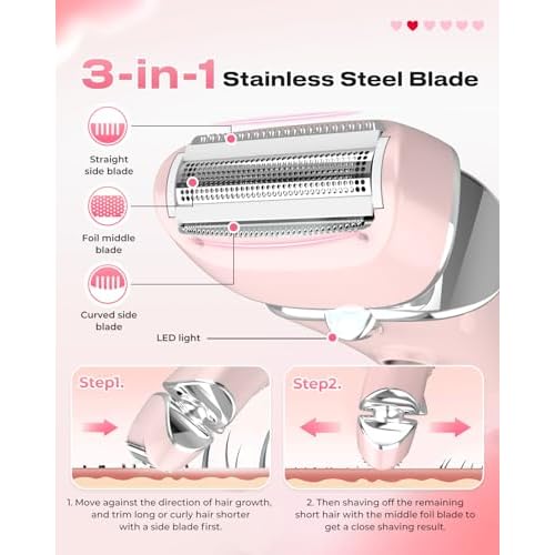 Electric Razor for Women Rechargeable Wet Dry Electric Shaver for Women, Waterproof Lady Shaver for Legs Arm Underarm Bikini Public Body Razor with One Extra Foil Blade