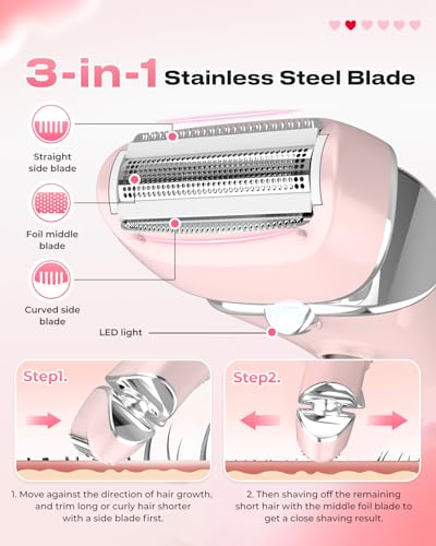 Women’s Electric Razor - Wet & Dry Shaver with 3 Blades - Pink Variation