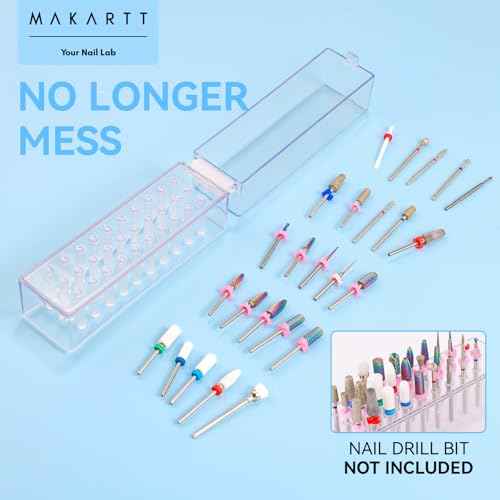 Makartt Nail Drill Bits Holder,Dustproof Stand Displayer Organizer Container Case 30 Holes drill bit holder nail tech Professional Nail art Tools(Not Inlcude Drill Bits,Clear)