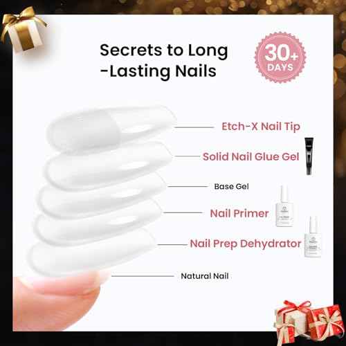 Beetles Gel Nail Kit Short Almond Gift Spree, with Dehydrator and Primer, 576Pcs Half Matte Etch-X Gel Nail Tips Solid Nail Glue Mini Lamp Acrylic Tips Easy DIY Extension Set Gift for Women
