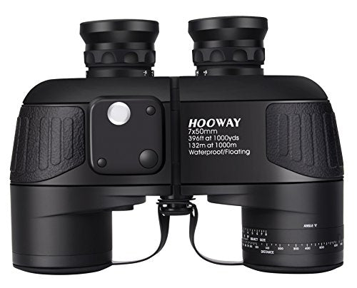 Waterproof Military 7x50 Marine Binoculars,Hooway Binoculars with w/Internal Rangefinder & Compass for Navigation,Boating(Black)