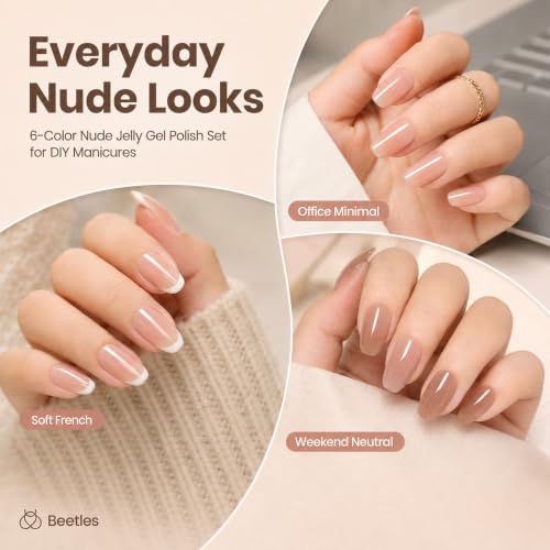 Beetles Nude Gel Nail Polish Set - 6 Colors Sheer Neutral Jelly UV Gel Kit