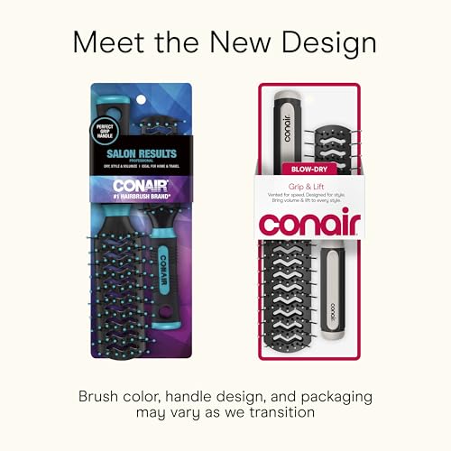Conair Hair Brush Set - Black, 1 Full-Size & 1 Mid-Size Vented Brushes, Grip & Lift, Travel Ready