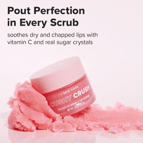 I DEW CARE Overnight Lip Scrub - Cushy Crush | Sugar Vitamin C, Scrubber Exfoliator Products, for Dry and Chapped, Vegan 1.05 Oz