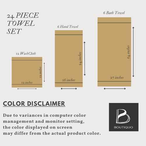 BOUTIQUO 24 Pack Cotton Towel Set, Contains 6 Bath Towels 27x54 inch, 6 Hand Towels 16x24 inch & 12 Wash Coths 12x12 inch, Ideal Everyday use, Ultra Soft Compact & Lightweight - Black