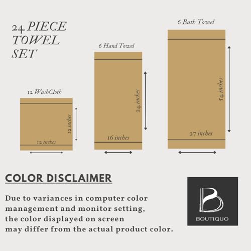 BOUTIQUO 24 Pack Cotton Towel Set, Contains 6 Bath Towels 27x54 inch, 6 Hand Towels 16x24 inch & 12 Wash Coths 12x12 inch, Ideal Everyday use, Ultra Soft Compact & Lightweight - Sky Blue