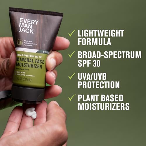 Every Man Jack Men's Mineral Face Lotion w/Broad Spectrum SPF 30 Sunscreen w/Zinc Oxide - Dermatologist Tested UVA/UVB Protection - Daily Moisturizer to Protect & Relieve Dry Skin - 2 Fl Oz (2 Pack)