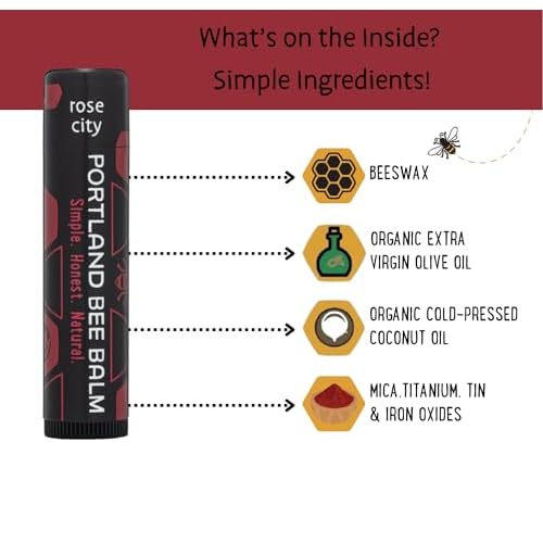 Portland Bee Balm All Natural Handmade Tinted Shimmer Beeswax Based Lip Balm, Rose City 1 Count