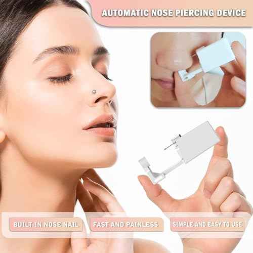 Nose Piercing Gun Kit - 6Pcs Self Nose Piercing Kit Unit Disposable Nose Piercing Gun Including 2Pcs Nose Piercing Gun with 2Pcs Built-in Nose Studs and 2Pcs Clean Tools for Nose Cartilage Tragus Helix Piercing Kit(Gold)