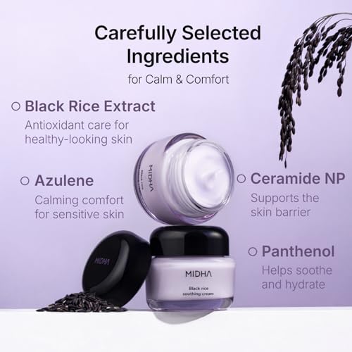 MIDHA BLACK RICE SOOTHING CREAM, 1.69fl.oz/50ml, Refreshing Gel-Cream Texture, Non-Sticky Hydration, Lightweight Moisturizer for Daily Soothing Care, Skin-Calming Moisture Barrier Support Cream