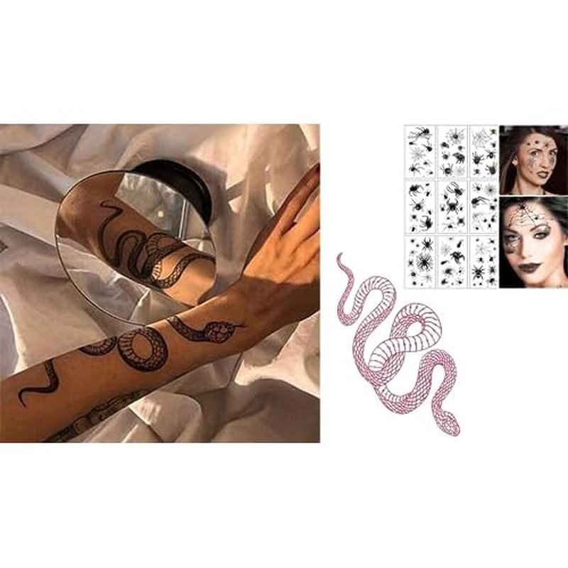 Yeahgoshopping Fashion Realistic Big Size 1 Black Snake - 1 Red Snake - 1 Small Random 3D Spider Temporary Tattoo Stickers for Women Men Waterproof Fake Tattoo Waist Body Forearm Arm Neck