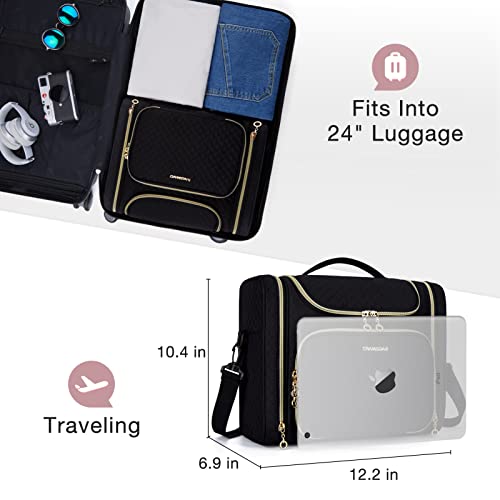 BAGSMART Toiletry Bag, Travel Toiletry Bag for Women, Water-resistant Cosmetic Makeup Bag, Large Capacity Door Room Essentials Travel Organizer for Full Sized Toiletries and Cosmetics, Black
