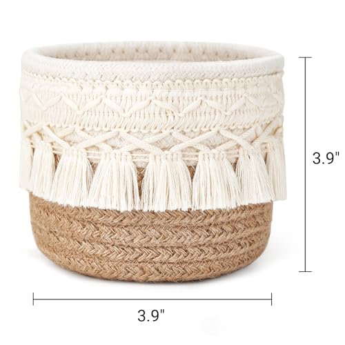 Mkono Macrame Makeup Brush Holder, Set of 2 - 3.9" Mini Boho Baskets