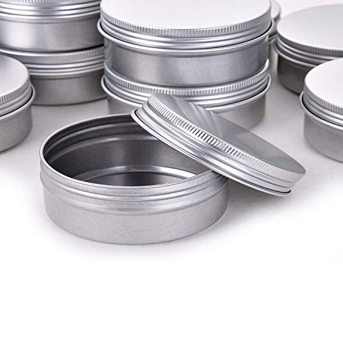 2 Ounce Aluminum Tin Jar Refillable Containers 60 ml Aluminum Screw Lid Round Tin Container Bottle for Cosmetic,Lip Balm, Cream, 60 Pack