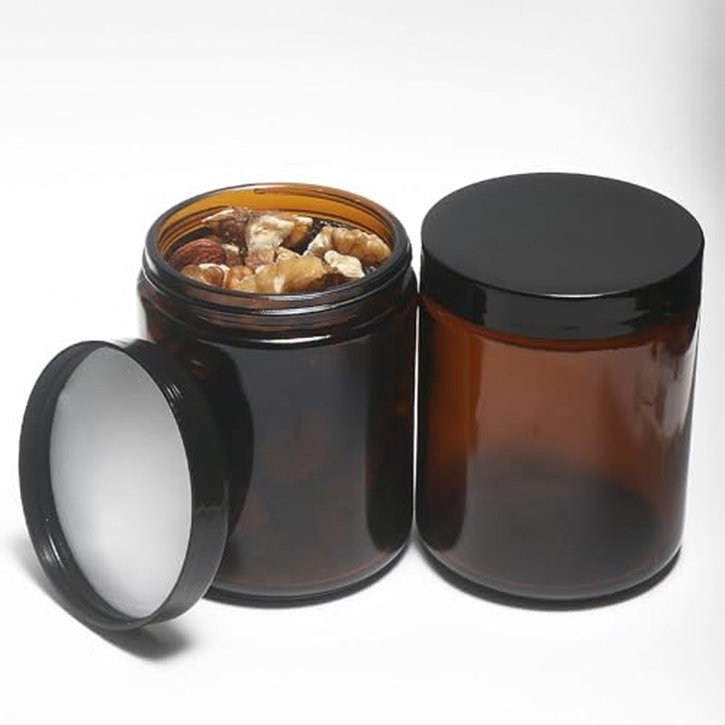 8oz Amber Glass Jars with Lids (2-Pack) - Cosmetic Storage