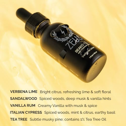 ZEUS Natural Beard Oil, Premium Conditioning Beard Oil to Soften Beard & Mustache ? MADE IN USA (Verbena Lime) 1 oz.