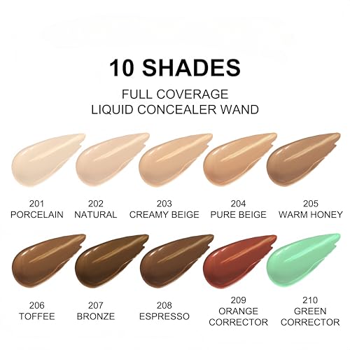 MAEPEOR Liquid Concealer Wand 10 Colors Cream Full Coverage Concealer Natural Looking and Highly Pigmented Lightweight Concealers (07 Bronze)