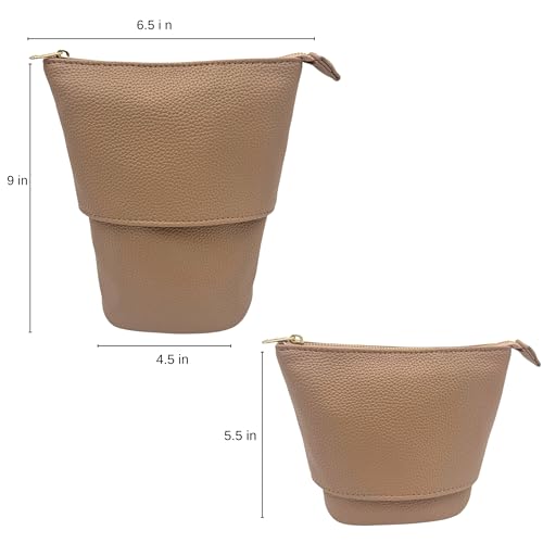 JAZD Convertible Travel Makeup Brush Bag Beige - Stand-Up Cosmetic Organizer