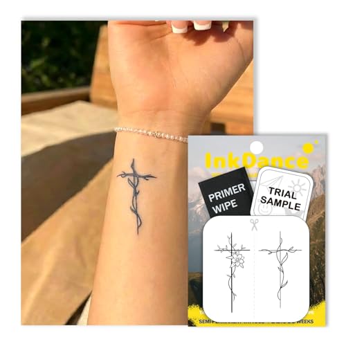 InkDance Floral Cross Temporary Tattoo, 1-2 Week Waterproof