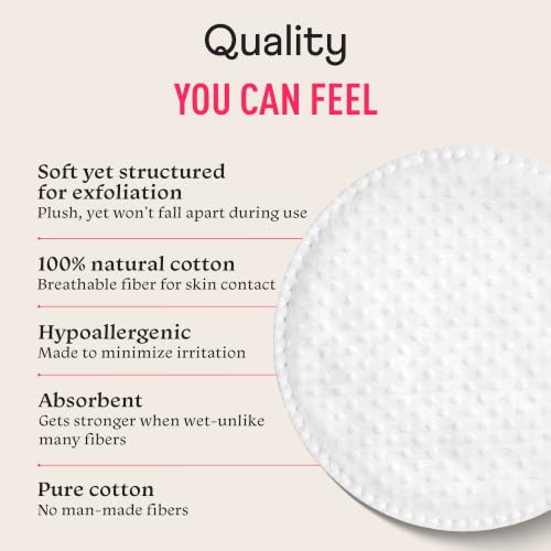 Swisspers Premium Exfoliating Cotton Rounds, Dual-Sided, White 80 Count