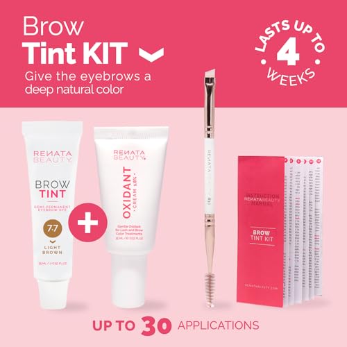 RB RENATA BEAUTY Brow Tint Kit – Eyebrow Tint Set – Dye Kit with Color Tint, Cream Developer and Styling Brush – Long-Lasting Effect Up to 4 Weeks – 30 Applications [Light Brown]