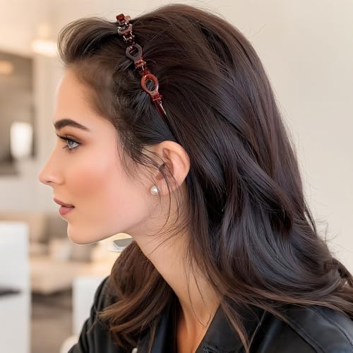 6-Pack Double Teeth Hair Headbands with Clips, Black & Brown